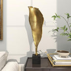 Deco 79 Aluminum Metal Abstract Decorative Sculpture Textured Leaf Home Decor Statue with Black Marble Base, Accent Figurine 8" x 4" x 30", Gold