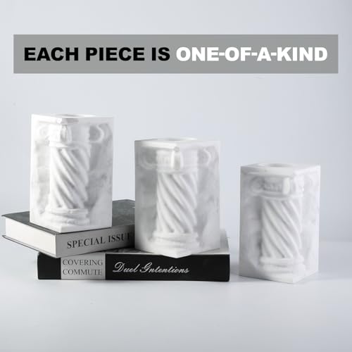 Decorative Roman Column Book Ends & Vase - Heavy Duty Marble Book Ends for Heavy Books, Vintage Home Office Decor, Dual Use as Flower Vase, Natural Stone Bookends for Shelves (2PC, White) - style: Classical -White