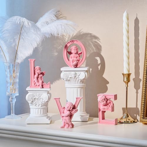 Cupid Statue Velvet Flocked Sculpture Anniversary Wedding Gifts, Cherub Angels Statue Romantic Love Figurine Spring Decor for Home, Living Room, Bookshelf, Coffee Table Decor (Pink) - color: Cupid-pink