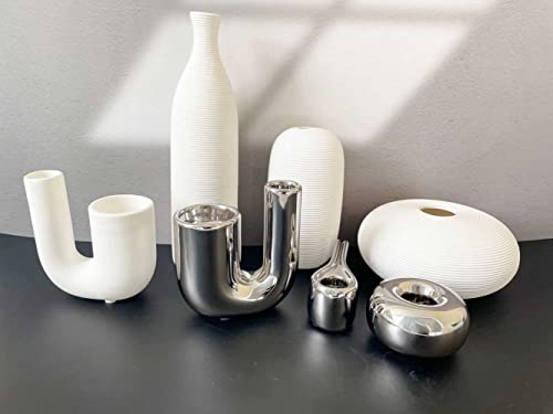 Silver Candlestick Holders, Decorative Taper Candle Holder Set Decor for Table Centerpiece Fireplace, Modern Silver Candle Holders Set, Aesthetic Ceramic Candle Stick Holder