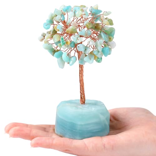 QINJIEJIE Amazonite Healing Crystal Tree Decor Natural Stone Gemstone Room Office Desk Decor Crystals Base Copper Wire Money Tree of Life Spiritual Decorations Home Meditation Yoga Gift for Women - color: Amazonite, size: 5.2 in