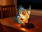 Tiffany Style Blue Pink Butterfly Table Lamp,Stained Glass Lamp,Living Room,Bedside Lamp, Nightstand Decor, Table Light - color: Blue