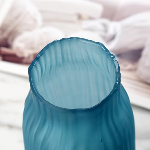 Frosted Blue Ribbed Glass Vase 12in Boho Elegant Decorative Vases for Home Flowers Arrangements, Centerpieces, Dinner Table and Modern Decor - color: Frosted Blue, size: H-12.0IN