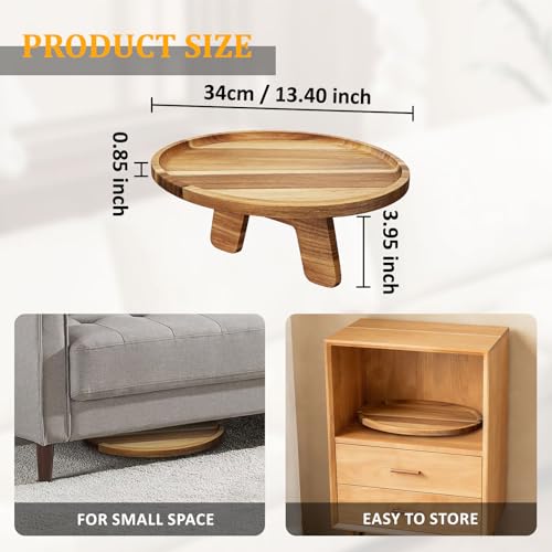 Acacia Wood Sofa Tray, Folding Couch Table Insert for Middle Portable Couch Armrest Trays Perfect for Drinks, Snacks, Phone, Remote Control (Circle) - color: Circle
