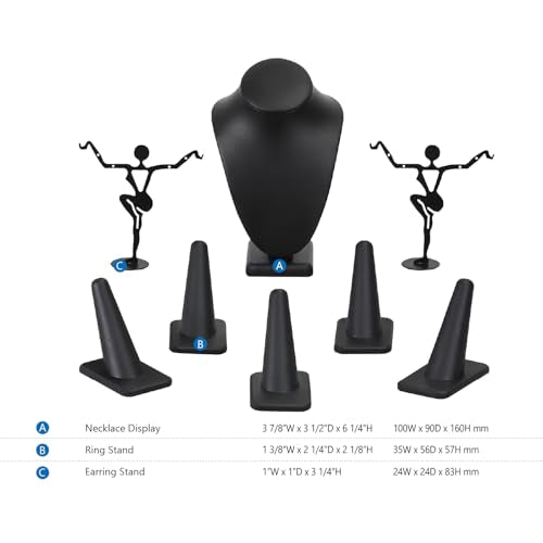 MOOCA Jewelry Display Set, Necklace Display Bust, Earring Organizer, Ring Holder Stand for Showcase and Store, Premium Fabric - color: 1) 8 piece. Black Faux Leather