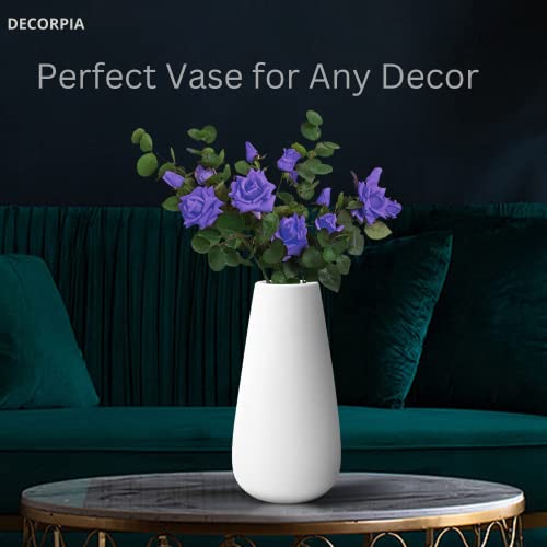Premium Large Ceramic Vase | 9 Inch Flower Vase for Home, Farmhouse, Modern & Bohemian Decor - color: White, size: 9 inches