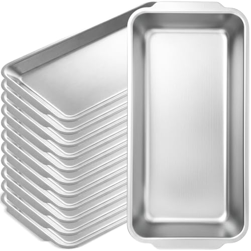 Silver 12 Pcs Small Stainless Steel Serving Tray Bulk 8.66'' x 4.33'' Rectangle Stainless Steel Food Serving Platter with Handle Vanity Tray Decorative Party Plate for BBQ Buffet Appetizer - color: Silver