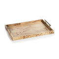 Zodax Leiden Burl Wood Design Rectangular Tray with Gold Handles (Large Rectangle)