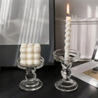 Okllen Set of 6 Glass Candle Holders, Clear Pillar Taper Candlestick Crystal Tealight Candle Holder Stand for Dinner Table, Wedding Centerpieces, Living Room, Home Decor