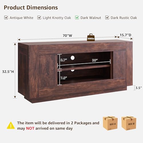 OKD Modern 70" TV Stand, Entertainment Center for TVs Up to 80", Media Console with Large Open Storage & Side Cabinets, Thick Wood Design for Living Room, Dark Walnut - color: Dark Walnut