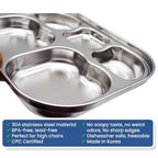 Korean Stainless Steel Divided Plates for Toddlers, Kids, Babies, Premium 304, Electro-Polished, No Black Residue, BPA-Free, 5-Compartment Food Tray, Camping, Picky Eaters, Set of 2 - size: 5 Compartments