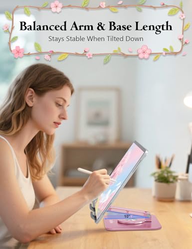 Rotating Tablet Stand for Desk-Aluminum Office Desk Accessories for Women Moms iPad Gifts Home Office Portable Monitor Stand for iPad, Compatible with iPad Pro, Air, Mini, Kindle, 4–12.9",Pink - color: Pink