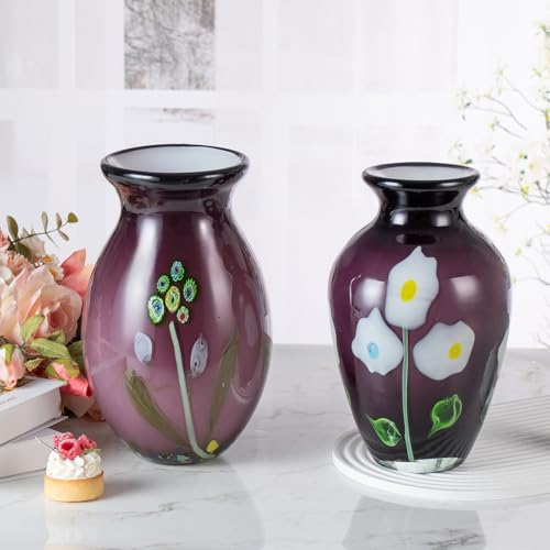 KAMMAK Colored Glass Vase, Beautiful Hand Blown Decorative Vase, Modern Art Vase for Flower Mantle Dining Table Centerpiece, Entryway Living Room Wedding Decoration (JG2076) - style: JG02076