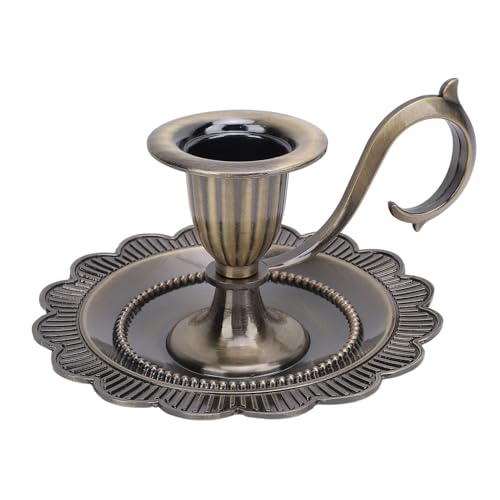 Retro Handheld Candlestick Holder, Vintage Zinc Alloy Candle Stand with Flat Base and Tapered Edges, for Romantic Dinners Home Decoration (Antique Brass) - color: Antique Brass