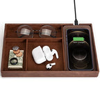 Valet Tray, Built in Wireless Charging Pad, Nightstand Organizer, Dresser Organizer, Mens Jewelry Box, Valet Charging Station, Faux Leather Valet Tray for Men and Women, Brown - color: Brown +Wireless