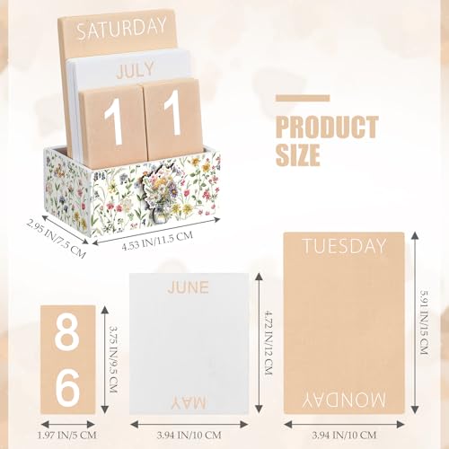 AceOrbit Wildflower Wood Block Perpetual Calendar Coquettish Farmhouse Desk Decor Cute Watercolor Wildflower Month Week Date Display Decorative Block Calendar Office Home Desk Gift for Women - style: Wildflower