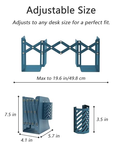 Kingsmile Book Ends, Adjustable Bookends for Shelves, Metal Bookends for Heavy Books, Book Stopper Organzier with Pen Holder for Desk, Kids Room, Office, Classroom, Library, Study Room.(Blue) - color: Blue