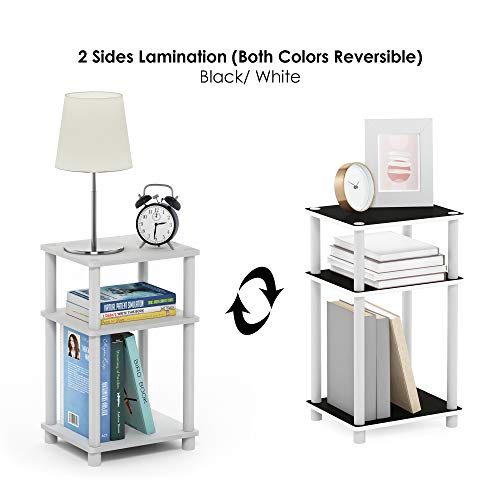 Furinno JUST Side Table, 3-Tier End Table, Open Shelves Night Stand, Bedside Table, Toolless Assembly, for Living Room, Bedroom, Bathroom, White(Espresso) | with Plastic Poles, 1-Pack - color: White/Espresso, size: 3-Tier, Round Pole, style: 1-Pack