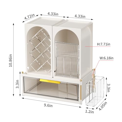 INVSSENE Stackable Makeup Organizer Countertop, Storage Perfume Skincare Cosmetic Lipstick Face Mask Makeup Brush Palettes, Ideal for Vanity Bathroom Counter - color: 3515 White+Clear