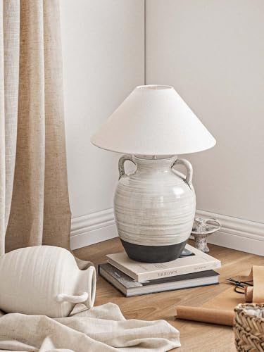 Large White Ceramic Vase - 11.3 Inch Rustic Farmhouse Vase with Handles for Home Decor, Vintage Tall Vases for Living Room, Table, Bathroom, Holiday & Weddings (Aurora White) - color: Aurora White-11.3"