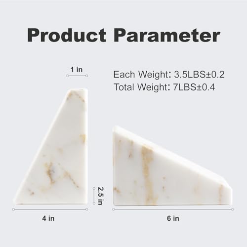 Karibiber Marble Bookends for Heavy Books, Calacatta Decorative Book Ends for Shelves, Unique and Heavy Bookends for Hardback Book & Cookbooks, Stone Book Stopper, Modern Book Holder,Set of 2 - color: Glden&white