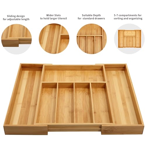 VaeFae Premium Bamboo Drawer Organizer, Expandable Silverware Drawer Organizer, Cutlery Tray with Dividers for Kitchen Utensils (Natural, Large) - color: Natural, size: Large