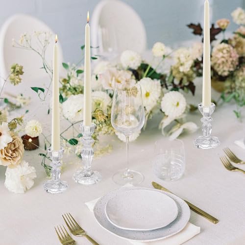 Glass Candlestick Holders Set of 3, Clear Candle Holder Taper Candle Holders for Candlesticks, Table Centerpiece, Home Decor,Wedding, Birthday, Party, Christmas - color: Clear