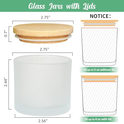 SUPMIND 4oz Candle Jars 12 Pack - Frosted Bulk Small Glass Candle Containers with Bamboo Lids, Stickers and Labels - Dishwasher Safe - color: Frosted, size: 4oz