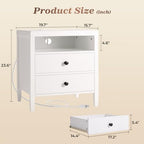 Huuger White Nightstand Set of 2, Night Stand with Charger Station, Bedside Table with 2 Drawers, Bed Side Tables for Bedroom, Modern Nightstands, Metal Knobs, Painted Surface - color: White