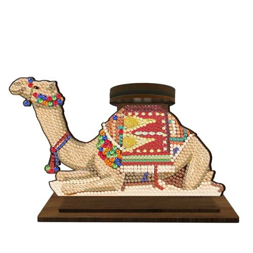 BAYUNOE DIY Candlestick Holders Wooden Desktop Diamond Art Painting Candle Holder Double-Sided Diamond Vintage Modern Decorative for Table Mantel Wedding Dinning Party-Camel - color: Camel