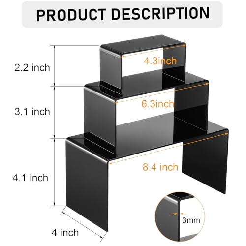 Chuangdi 2 Sets Large Acrylic Risers Display Stands for Figures Collectibles, Shelf Showcase for Dessert Cupcake Candy Treat Action Product Jewelry(Black,Large Set) - color: Black, size: Large Set