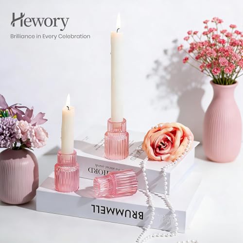 Hewory Glass Pink Candle Holder: 20PCS Valentines Taper Candle Holders for Table Centerpiece Tapered Candlestick Holders for Valentines Day Decorations Gifts Anniversary Wedding Holiday Home Decor - color: Pink, size: 20PCS