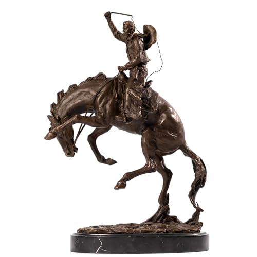 Bronze The Bronco Buster Sculpture by Frederic Remington - Classic Western Cowboy Taming Wild Horse Bronze Statue, Perfect for Art Collectors and Home Decor (Oval Base) - color: 4-oval Base