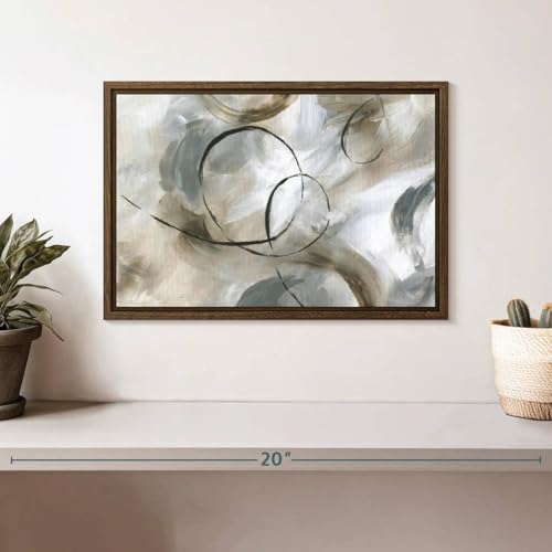 ElephantStock - Allegro Wall Art - Horizontal Floating Framed Canvas - Living Room Wall Decor - Painting Strokes And Lines Framed Canvas Art - Gray And Brown Decor by Nan - 13" x 9" - color: Floating Frame Walnut, size: 12"L x 8"W