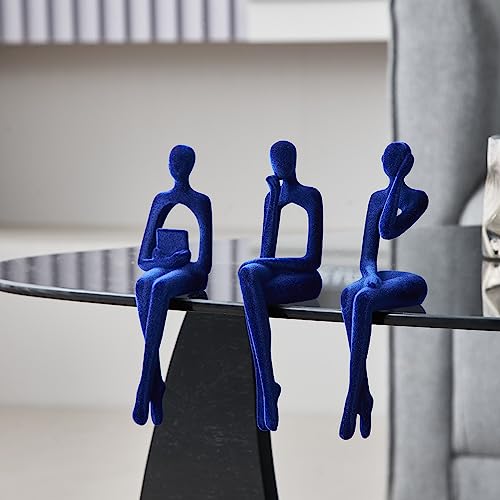XINXUAN Statue Home Decor - Modern Bookshelf & Desk Decor - 3 Piece Set (Flocking- Blue) - color: Flocking- Blue