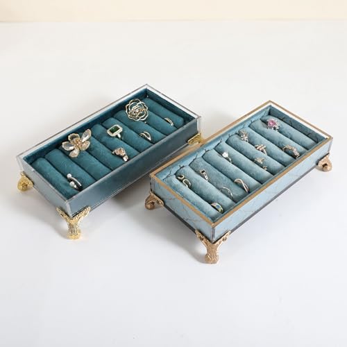 GemeShou velvet slots Ring holder for jewelry organizer, Earring ring display stand for selling, felt ring jewelry holder tray showcase【Velvet slots Ring Holder-Light blue】 - color: Light blue