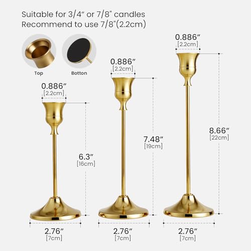 SylvaCraft Brass Gold Candle Holders Rustproof Taper Candlestick Holders for Holiday Party Table Centerpiece Wedding Fireplace Mantel Housewarming Gift(4 Sets(12 Pcs)) - size: 4 Sets(12 Pcs)