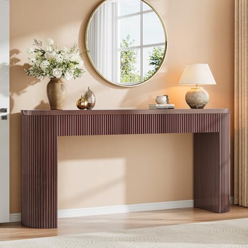 Itaar 63" Fluted Console Table with 2 Drawers, Modern Entryway Table with Storage, Long Sofa Table Behind Couch for Living Room, Hallway, Couch, Foyer，Brown - color: Brown