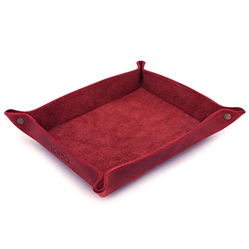 Londo Genuine Leather Tray Organizer - Practical Lightweight Water Resistant Computer Table Desk Storage Box for Wallets, Watches, Keys, Coins, Cell Phones and Office Equipment - color: Red