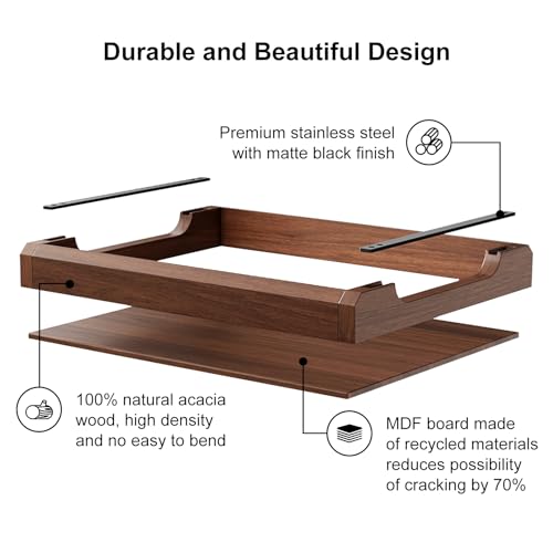 17 Inch Acacia Wood Ottoman Tray for Living Room, Wooden Serving Tray with Metal Handles, Large Serving Trays for Ottoman, Eating Food on Couch, Decorative Trays for Coffee Table, Bathroom, Home Decor