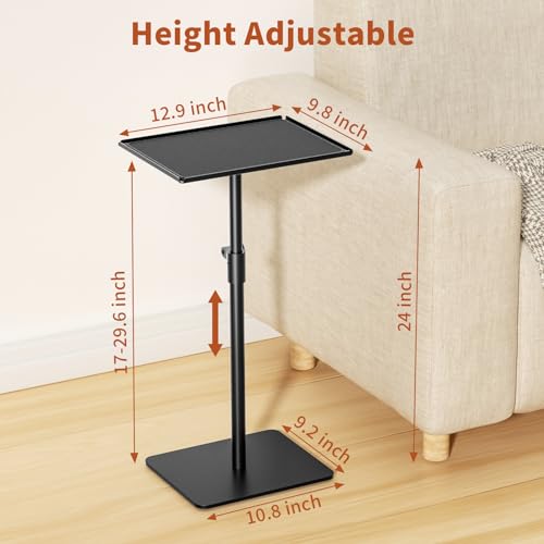 RCHYFEED Metal End Table, Height Adjustable Side Tables Living Room, Small Side Table for Small Spaces with Matte Black Tray, Square Drink Coffee Tables Sofa Table for Bedroom, Sofa Tray Table Indoor