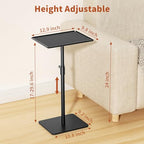 RCHYFEED Metal End Table, Height Adjustable Side Tables Living Room, Small Side Table for Small Spaces with Matte Black Tray, Square Drink Coffee Tables Sofa Table for Bedroom, Sofa Tray Table Indoor