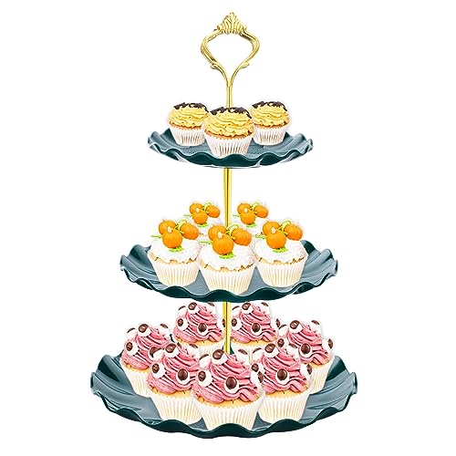 BACUTHY 3 Tier Cupcake Stand Holder, Plastic Cup Cake Stand Tower with Tiered Serving Tray for Cupcakes, Donuts, Fruits and More (Green) - color: Green