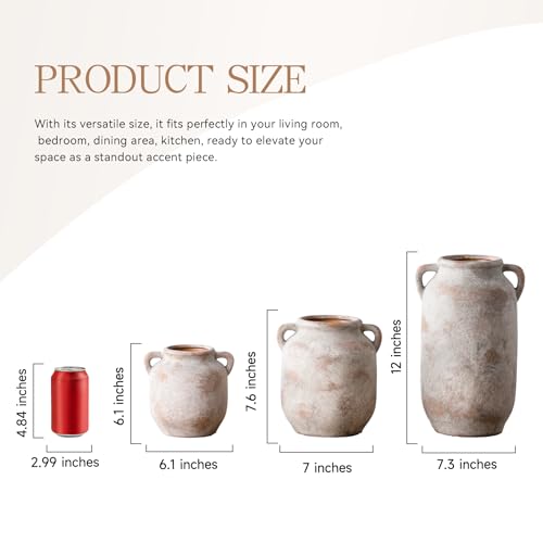 Ceramic Flower Vase Home Decor - 7.6 Inch Farmhouse Rustic Table Vases with Handle Living Room Decoration Decorative Vintage Pottery for Kitchen Shelf Coffee Dining Bookshelf Fireplace Centerpiece - color: 7.6" Retro