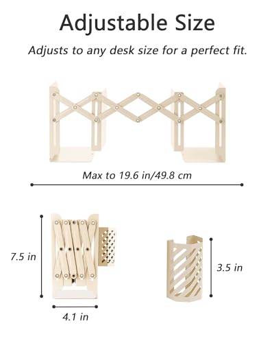 Kingsmile Book Ends, Adjustable Bookends for Shelves, Metal Bookends for Heavy Books, Book Stopper Organzier with Pen Holder for Desk, Kids Room, Office, Classroom, Library, Study Room.(Light Beige) - color: Light Beige
