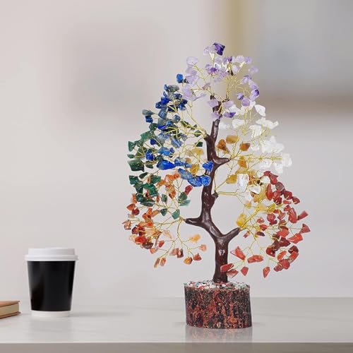 YATSKIA Chakra Crystal Tree - Handmade Healing Crystal Trees with 7 Chakra Stones | Tree of Life for Meditation | Feng Shui | Birthday Gift for Woman | Gifts for Women | Home Decor | Office Decor - color: Seven Chakra (Golden Wire)