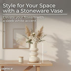 Stoneware Decorative Vase – Flower Vases for Fresh or Dried Stems, Living Room, Entry, or Office Accent, Modern Home Decor Sculptural Design With Soft Curves – 10" – Ivory White