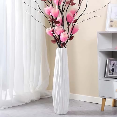 White Ceramic Tall Vase, 17.7" Large Floor Vase for Pampas Grass, Decorative Flower Vases for Modern Home Decor Living Room Office Bedroom Table Centerpieces Shelf Kitchen Wedding Farmhouse Décor - color: Ten Stripes, size: Height-17.7 Inch