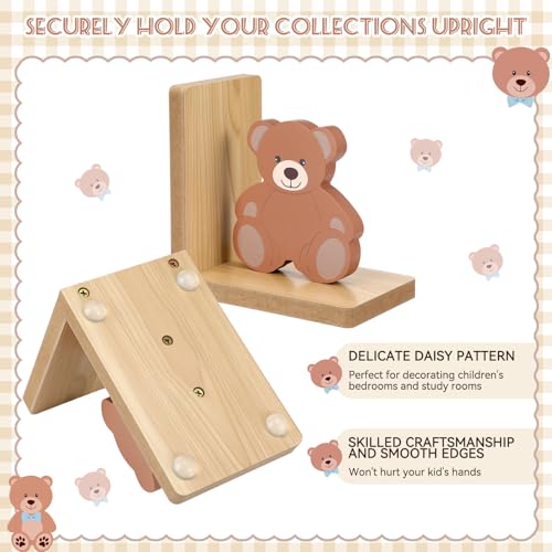 Harloon 2 Pcs Animal Bookends for Kids Wooden Decor Safari Bookends Decor for Girl Children Bedroom Home (Cloud Bear) - style: Cloud Bear