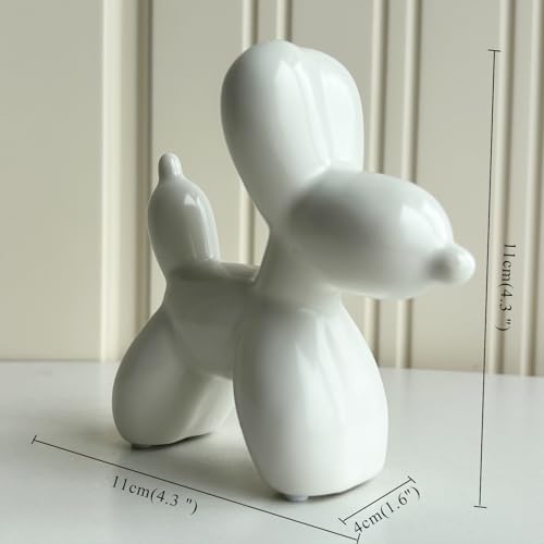 Modern Balloon Dog Decorative Sculpture,Ceramic Dog Figurines Statues Contemporary Art Decor for Living Room,Bedroom,Desk,Bookshelf,Shelf,Coffee Table, Fireplace Mantel (White) - color: White